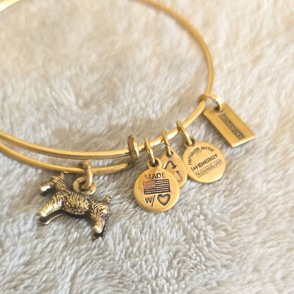 #045 Alex And Ani Gold Bangle Bracelet with Dog Charm - Picture 2 of 3